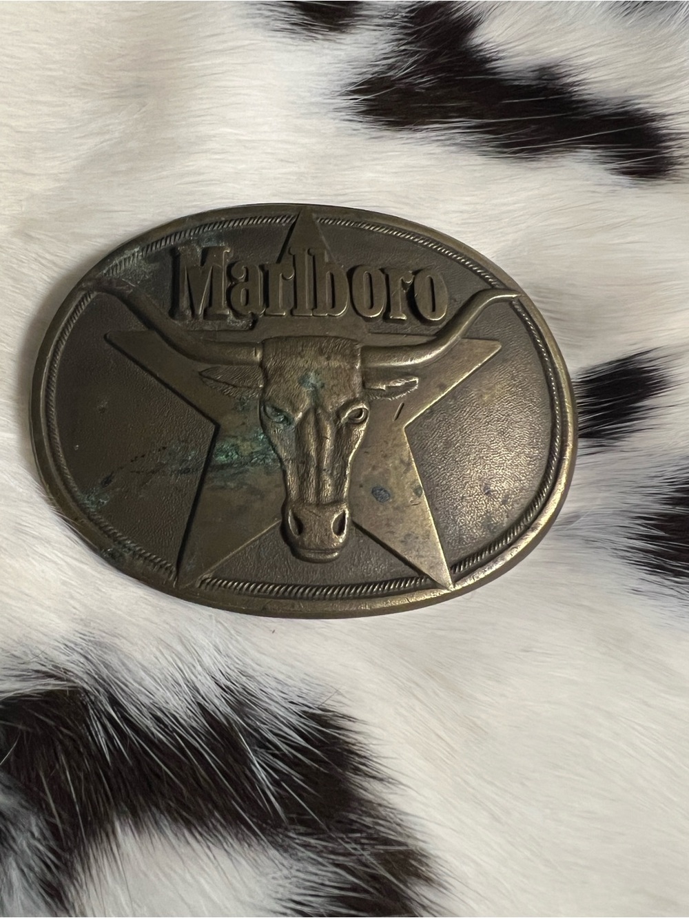 Vintage Marlboro Brass Oval Belt Buckle - Dark Brass Finish